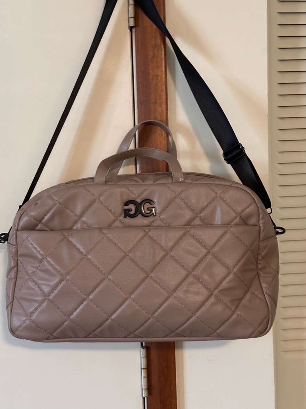 Gilda Paris Quilted Taupe Travel Duffel with Adjustable Strap